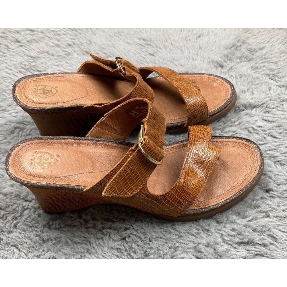 Ariat crocodile embossed leather wedge sandals - Picture 2 of 9